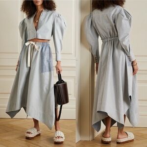 Ulla Johnson Leighton Asymmetric Cutout Striped Chambray Midi Dress Size Small 0